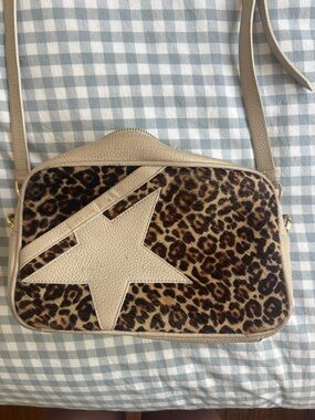Authentic Golden Goose Leopard Print Crossbody Bag with Cream Star Accent